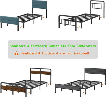 12 Inch Twin XL Size Bed Frames, Heavy Duty Metal Bed Frame Twin XL, No Box Spring Needed, Easy Assembly, Noise-Free, Black