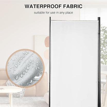 Room Divider 6-Panel Privacy Screen, Portable Screen Steel Frame with Hook&Loop for Home, Office, Classroom, Studio, Meeting (White)