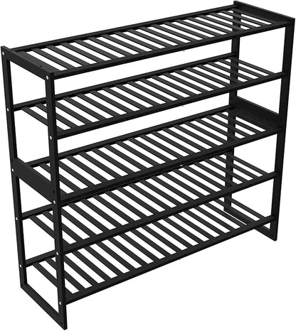 Shoe Rack Bamboo 5 Tier Shoe Organizer, Storage 20-25 Pairs for Closet Entryway, Stackable Large Tall Shoe Shelf Holder Stand Cubby for Door Hallway Bedroom Garage