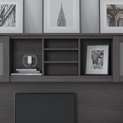 Bush Furniture Somerset 3 Position Sit to Stand L Shaped Desk with Hutch in Storm Gray | Ergonomic Height Adjustable Standing Computer/Laptop Table for Home Office