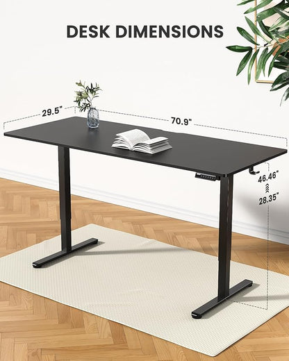 ErGear Electric 71 x 30 inch Standing Desk Workstation, Large Sit Stand up Desk, Memory Computer Home Office Desk, (Black) Ships in One Box