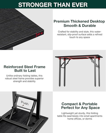 Frylr Small Folding Computer Desk – Portable 43.3 Inch Foldable Laptop Table, Collapsible and Compact for Easy Storage and Fast Setup, Lightweight for Small Spaces, Craft and Study Use, Dark Oak