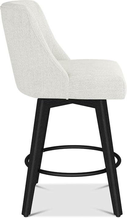 Counter Height Bar Stools Set of 6, Modern Swivel Barstools with Back and Wood Legs, Linen Fabric Upholstered Bar Chairs, 26" H Kitchen Counter Stools, Kitchen Island Home Bar, Ivory