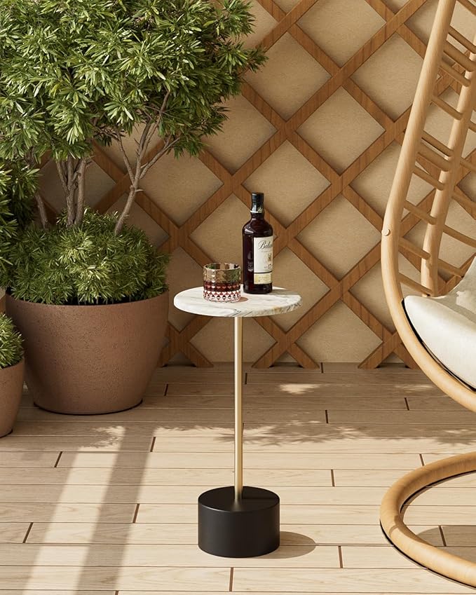 Drink Table Pedestal, Round Side Table, Drink Tables for Small Spaces, Pedestal End Table, Small Pedestal Table (Black Gold)