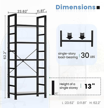 DUMOS 5 Tier Book Shelf Tall Modern Bookcase Set of 2 for Books, CDs, Movies, Storage and Organization Bookshelf Industrial Home Decor for Bedroom Office Kitchen Living Room, Black