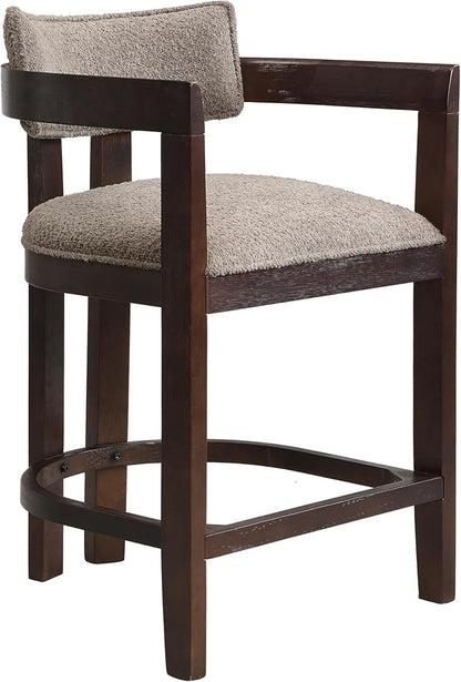 Christopher Knight Home Set of 2 Ryland Modern 26" Counter Height Bar Stools, Fabric Upholstered Counter Stools,Wooden Kitchen Island Armchair with Footrest, Round Backrest, Soft Seating, Espresso