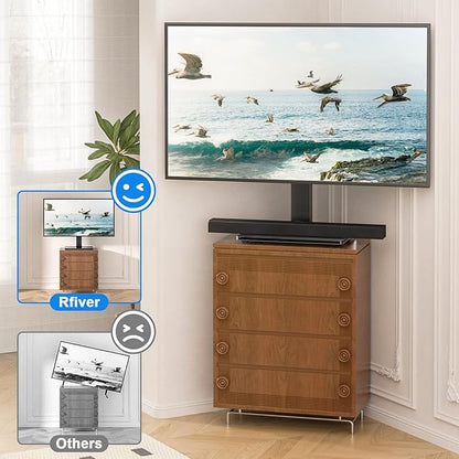 Rfiver Universal Swivel TV Stand Table Top TV Stand for 32-65,70,75 Inch LCD LED TV up to 110 lbs -Height Adjustable Center Pedestal Stand Replacement with Heavy Duty Tempered Glass Base