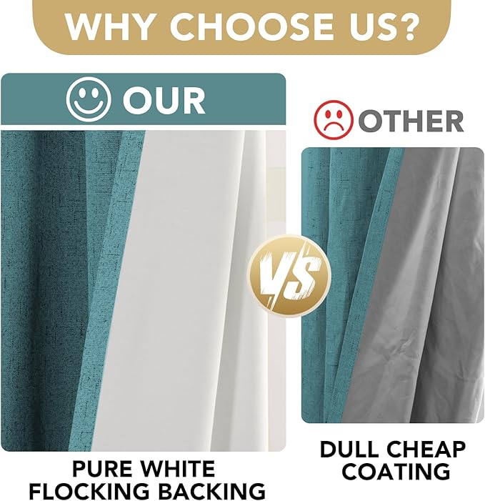 H.VERSAILTEX Linen Blackout Curtains Durable Thick Textured Linen Look 100% Blackout Patio Door Curtain Anti Rust Grommet Extra Wide Sliding Door Curtain Panel, W100 x L96 inch - Teal