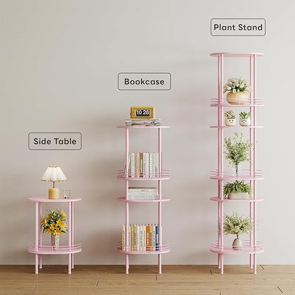 Small Round Side Table Set of 2,Bedside Table with Storage, Morden Round Nightstand, Samll Side Table for Living Room，Bathroom，Bedroom, Nursery, Laundry, Pink