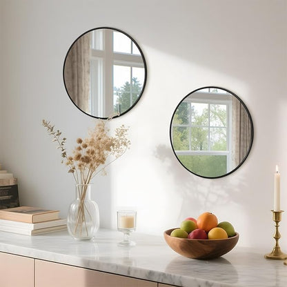 Circle Mirror 16 Inch Black Round Bathroom Mirror Round Bathroom Mirror Circle Mirrors for Wall Decor Frosted Metal Frame Anti-Rust Tempered Glass for Bedroom Living Room Decorative