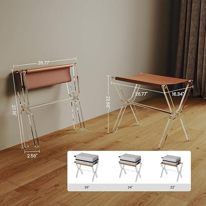 Sumerflos Acrylic Luggage Rack for Guest Room - Foldable Suitcase Stand with Leather Straps for Bedroom Living Room Hotel Heavy-Duty, Holds up to 50-100 lb lightweight Space Saving (Brown(whole) - 1 Pcs)