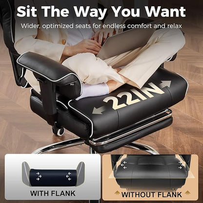 COMHOMA Big and Tall Office Chair 400lbs High Back Gaming Chair with Ergonomic Lumbar Support & Pocket Spring Cushion for Lower Back Pain Relief, Leather Executive Chair with Foot Rest, White/Black