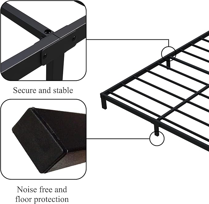 7 Inch Full Bed Frame No Box Spring Need, Low Profile Metal Platform Full Size Bed Frame, Heavy Duty Support Bedframes Full, Easy Assembly