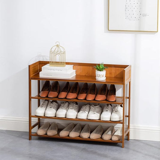 Bamboo Shoe Rack Organizer, 4 Tier Shoe Shelf Storage Organizer, for Entryway, Hallway, and Closet (Brown-31.5)