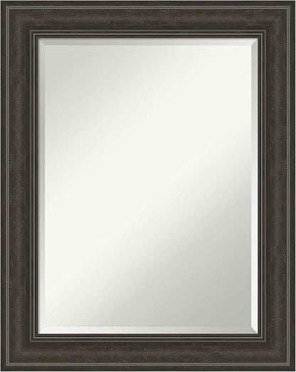 Amanti Art Brown Bathroom Mirror for Over Sink, 30x24 Shipwreck Greywash Rectangle Vanity Mirror, Medium Traditional Frame, Hangs Horizonally and Vertically, Bathroom Wall Decor, Beveled Edge