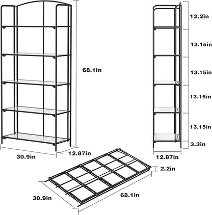 Crofy No Assembly Folding Bookshelf for Living Room, 5 Tier Black Collapsible Book Shelf for Home Office, Portable Bookcase Storage Organizer