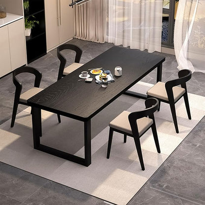 Solid Wood Dining Table for 4-6 People, 55 inch Long Farmhouse Kitchen Dining Table, Rectangular Dining Tables in The Dining Room, Kitchen, and Living Room, Black
