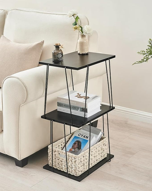Tall Side Table, Small End Table, 29 inch High Accent Table, Bedside Table for Living Room, Bedroom and Office, Ebony Black