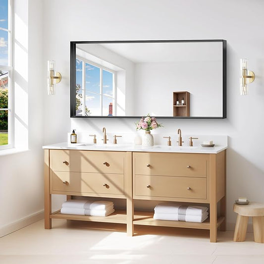 Black Bathroom Mirror, 24x48 Inch Rectangular Framed Mirror, Large Wall Mounted Bathroom Vanity Mirror Over Sink for Bedroom,Restroom, Living Room, Hangs Vertically or Horizontally
