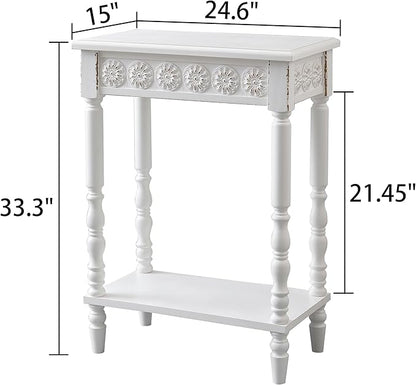 SOFE White Wood End Table, Modern Living Room Side Table, Sofa Couch Table Bedside Table, Narrow Nightstand for Bedroom, Suit for Small Space
