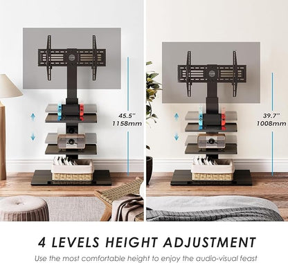 FITUEYES Iron Base Universal Floor TV Stand with Swivel Tilt, TV Mount Stand for 32-75 Inch Screens, Corner TV Stand with Height Adjustable Entertainment Shelves (Black)