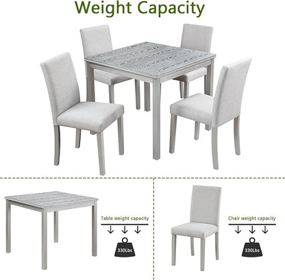 Ball & Cast 5 Piece Dining Table Set,Kitchen Table Set for 4 W/ 34.5" Square Wooden Dining Table,Living Room Furniture W/ 4 Upholstered Chairs,for Dining Room,Kitchen,Restaurant,Silver Gray