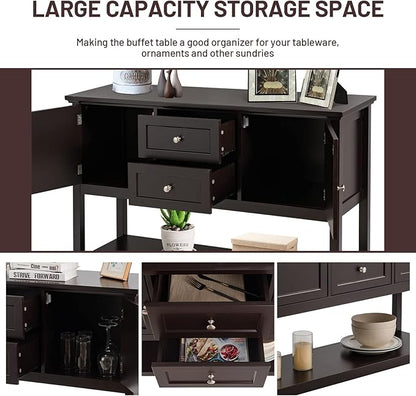 COSTWAY Buffet Sideboard, with 2 Wood Storage Drawers & Open Shelf, Console Table for Living Room Kitchen Dining Room Furniture (Coffee)