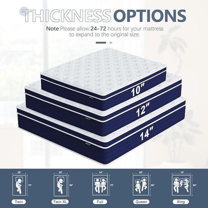 14 Inch King Size Mattress, King Mattress in a Box, Memory Foam Hybrid Mattresses with Individual Pocket Spring, Innerspring King Mattresses, Medium Firm Feel, CertiPUR-US Certified
