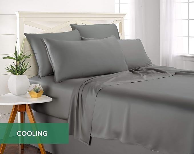 Split King Sheets by Pure Bamboo, Genuine 100% Organic Viscose Derived from Bamboo Bed Sheet Set, Soft & Cooling, Double Stitching *Not for Split Top (Split King, Stone Grey)