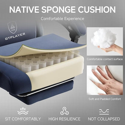 GTPLAYER Office Chair, Gaming Computer Desk Fabric Chair with Footrest, High Back Ergonomic Office Chair with Pocket Spring Lumbar Support and Linkage Armrests Adjustable Height Swivel for Home Task