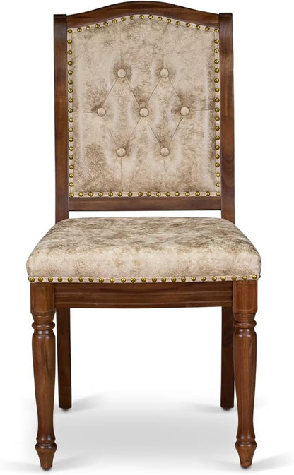 LEMA9-AWA-36 9 Pieces Kitchen Table Set Includes a Rectangular Dining Table and 8 Light Beige Polyester Fabric Dining Chairs, Antique Walnut Finish
