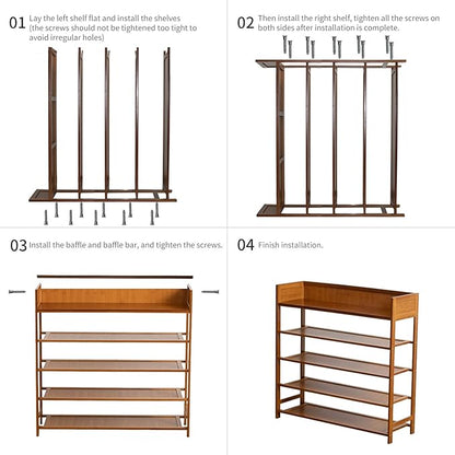 Bamboo Shoe Rack Organizer, 5 Tier Shoe Shelf Storage Organizer, for Entryway, Hallway, and Closet (Brown-31.5)