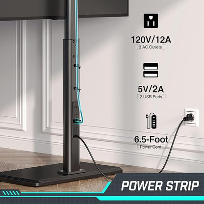 Greenstell TV Stand with Power Outlet, Universal Floor TV Stand for 32-75 inch TVs, Height Adjustable, Swivel Tall TV Mount Stand with Wood Base, Holds up to 110 LBs, Max VESA 600x400mm