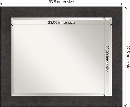 Amanti Art Brown Wall Mirror 28x34 Rustic Plank Espresso Rectangle Bathroom Mirror for Wall Decor Living Room, Large Rustic Farmhouse Frame, Hangs Horizonally and Vertically, Bathroom Decor, Beveled