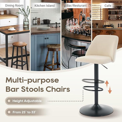 COLAMY Bar Stools Set of 1, Modern Swivel Bar Chairs, Adjustable Upholstered Barstools Counter Height with Full Backrest for Bar, Dining Room, Kitchen Island, Beige