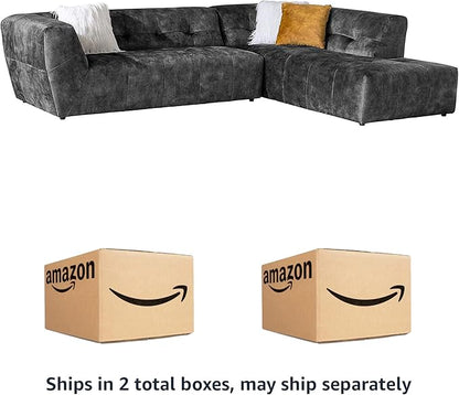 Acanva Luxury Mid-Century Velvet Tufted Low Back Sofa Set L-Shape 2-Piece Living Room Couch, 113" W Right Hand Facing Sectional, Grey