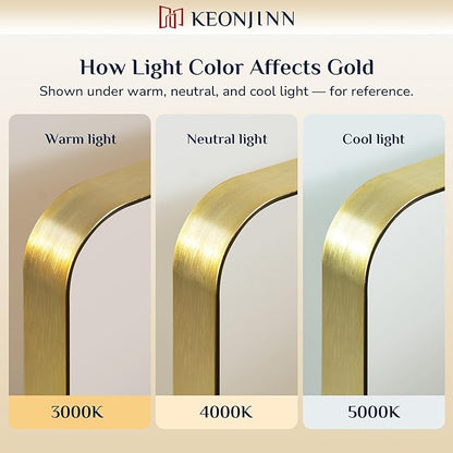 Keonjinn Gold Bathroom Mirrors for Wall 20 x 30 Inch Rounded Rectangle Gold Vanity Mirror, Brushed Brass Mirror with Metal Frame, HD Tempered Glass, Decorative Farmhouse Mirror(Horizontal/Vertical)