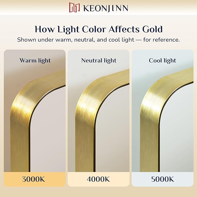 Keonjinn Gold Bathroom Mirrors for Wall 42” x 20” Large Rounded Rectangle Gold Vanity Mirror, Brushed Brass Mirror with Metal Frame, HD Tempered Glass, Decorative Farmhouse Mirror(Horizontal/Vertical)