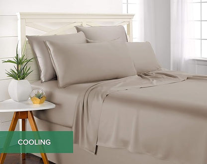 Full Sheets by Pure Bamboo, Genuine 100% Organic Viscose Derived from Bamboo Bed Sheet Set, Luxuriously Soft & Cooling, Double Stitching, Lifetime Quality Promise (Full, Sand)