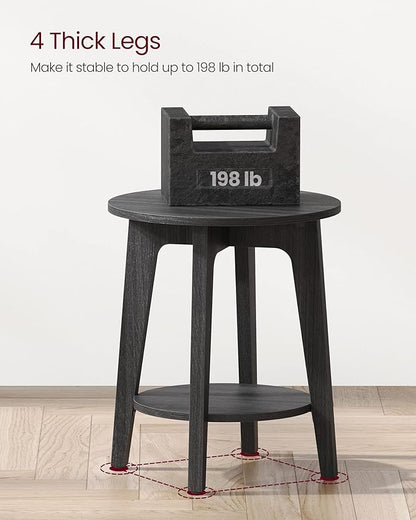 VASAGLE Side Table, Small Round End Table with Lower Shelf, Nightstand for Small Spaces, Living Room, Bedroom, Charcoal Gray ULET283T22