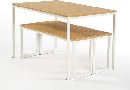 ZINUS 48 Inch Louis Metal Frame Table with Benches 3 Piece Dining Set, Easy Assembly, 1, White