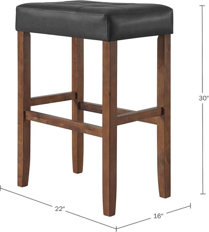 Alaterre Furniture Madison 30-Inch Bar Stool with Faux Leather Seat - Barstool for Kitchen Island or Bar - Backless Barstools (Walnut/Black)