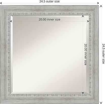 Amanti Art White Bathroom Mirror for Over Sink, 25x25 Rustic White Wash Square Vanity Mirror, Medium Rustic Farmhouse Wood Frame, Hangs Horizonally and Vertically, Bathroom Wall Decor, Beveled Edge