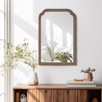WallBeyond Wood Bathroom Mirrors for Wall Mounted, 20" x 30" Rustic Wood Frame Wall Mirrors Decorative for Living Room or Bedroom Vanity Mirror (Walnut)