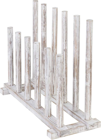 MyGift Shabby Whitewashed Wood Boot Rack Organizer Tall Boots Inverter Holder - Holds up to 6 Pairs