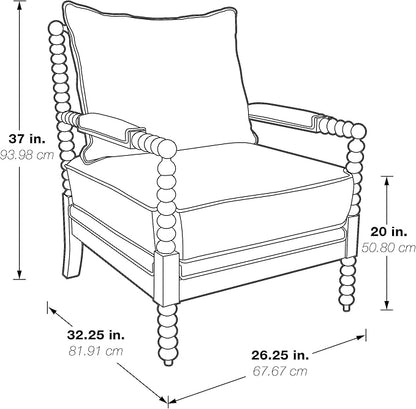 OSP Home Furnishings Fletcher Spindle Accent Chair with Rustic Brown Finish, Fog Beige Upholstery