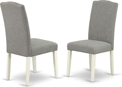 East West Furniture CAEN5-LWH-06 5 Piece Dining Room Furniture Set Includes a Rectangle Dining Table and 4 Dark Shitake Linen Fabric Upholstered Parson Chairs, 36x60 Inch, Linen White