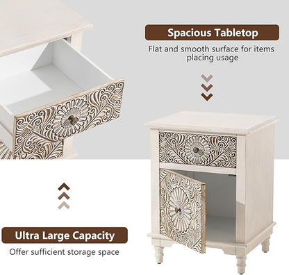 COSIEST Bedside Table Set of 2, Wood Nightstand, Farmhouse End Table with Storage, Nightstand with Drawers for Bedroom, Living Room