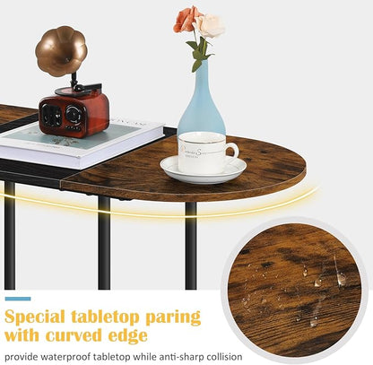 OYEAL Small Round Coffee Table for Living Room Farmhouse Oval Center Table Circular Coffee Table with 2-Layer Storage and Opening Shelf for Display,Small Space,Home Office,Black & Brown