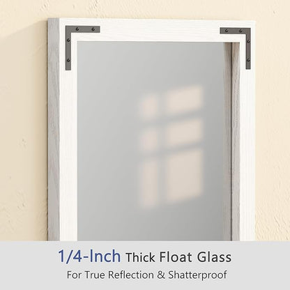 VocalStar White Wood Framed Mirror 48 x 32 Inch, Rustic Natural White Wooden Rectangle Bathroom Vanity Wall Mirror for Farmhouse Boho Decor, 1/4-inch Shatterproof Glass | Waterproof